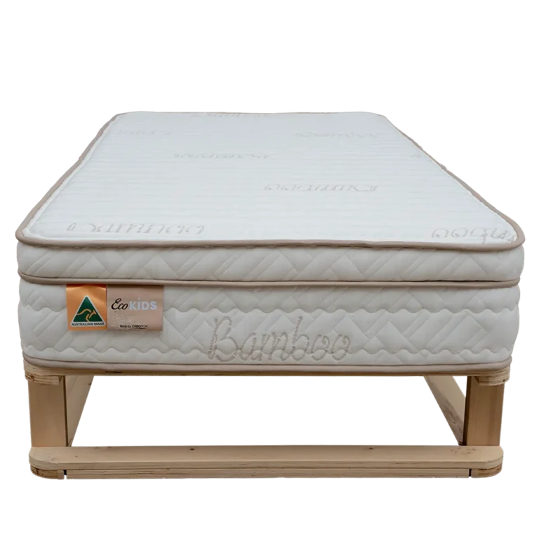 Mattress with bamboo branding on a white background