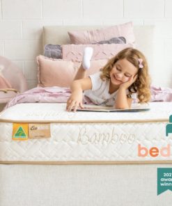 Eco Kids Girl reading with BedBuyer logo